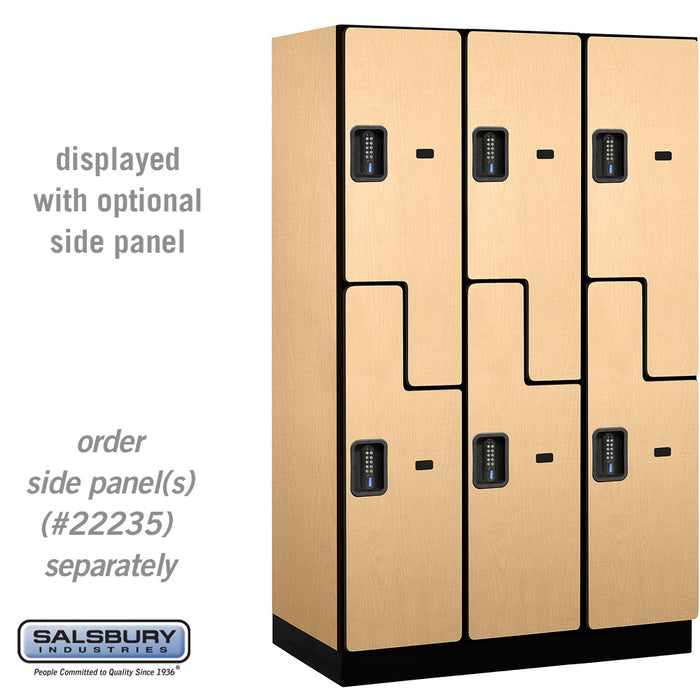 Salsbury 15" Wide Double Tier 'S' Style Designer Wood Locker - 3 Wide - 6 Feet High - 21 Inches Deep - Maple - Black Electronic Locks - Sweatfully