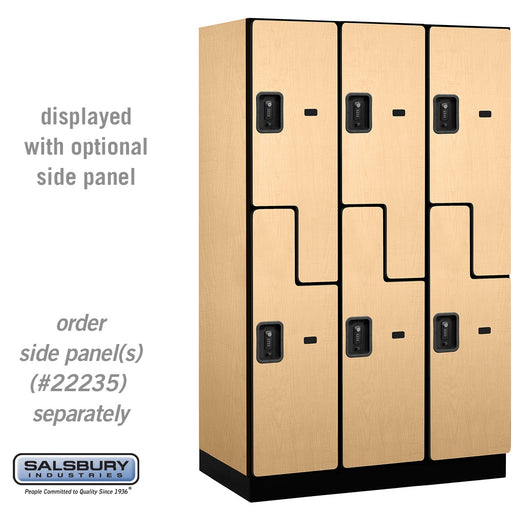 Salsbury 15" Wide Double Tier 'S' Style Designer Wood Locker - 3 Wide - 6 Feet High - 21 Inches Deep - Maple - Black Resettable Combination Locks - Sweatfully