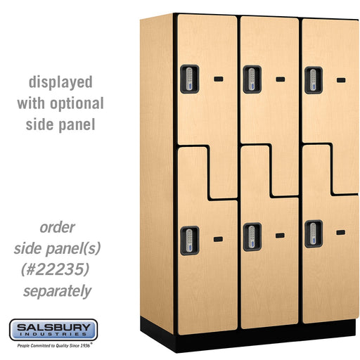 Salsbury 15" Wide Double Tier 'S' Style Designer Wood Locker - 3 Wide - 6 Feet High - 21 Inches Deep - Maple - Silver Electronic Locks - Sweatfully