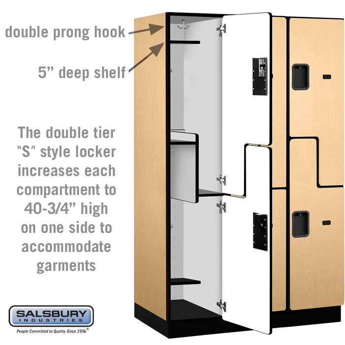 Salsbury 15" Wide Double Tier 'S' Style Designer Wood Locker - 3 Wide - 6 Feet High - 21 Inches Deep - Maple - Hasps - Sweatfully