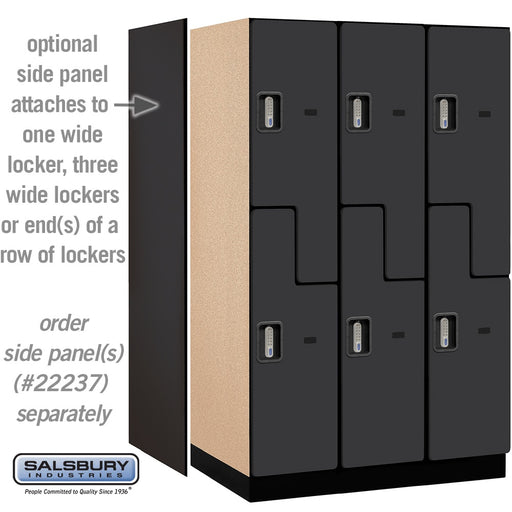 Salsbury 15" Wide Double Tier 'S' Style Designer Wood Locker - 3 Wide - 6 Feet High - 24 Inches Deep - Black - Silver Electronic Locks - Sweatfully