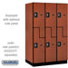 Salsbury 15" Wide Double Tier 'S' Style Designer Wood Locker - 3 Wide - 6 Feet High - 24 Inches Deep - Cherry - Silver Resettable Combination Locks - Sweatfully