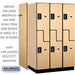 Salsbury 15" Wide Double Tier 'S' Style Designer Wood Locker - 3 Wide - 6 Feet High - 24 Inches Deep - Maple - Black Electronic Locks - Sweatfully