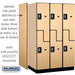 Salsbury 15" Wide Double Tier 'S' Style Designer Wood Locker - 3 Wide - 6 Feet High - 24 Inches Deep - Maple - Silver Resettable Combination Locks - Sweatfully
