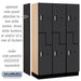 Salsbury 15" Wide Double Tier 'S' Style Designer Wood Locker - 3 Wide - 6 Feet High - 18 Inches Deep - Black - Silver Electronic Locks - Sweatfully