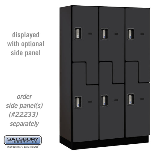 Salsbury 15" Wide Double Tier 'S' Style Designer Wood Locker - 3 Wide - 6 Feet High - 18 Inches Deep - Black - Silver Electronic Locks - Sweatfully
