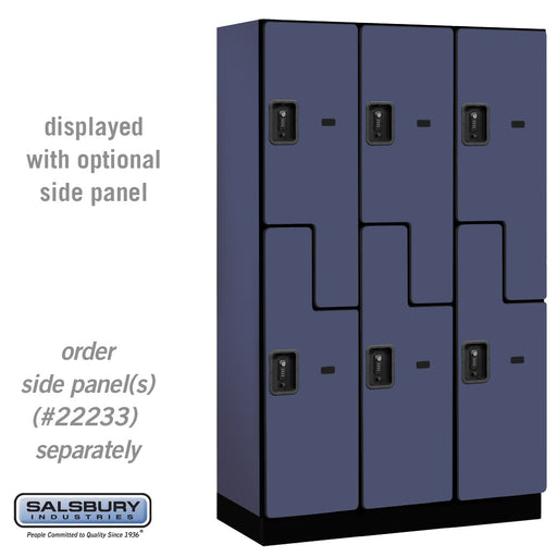 Salsbury 15" Wide Double Tier 'S' Style Designer Wood Locker - 3 Wide - 6 Feet High - 18 Inches Deep - Blue - Black Resettable Combination Locks - Sweatfully