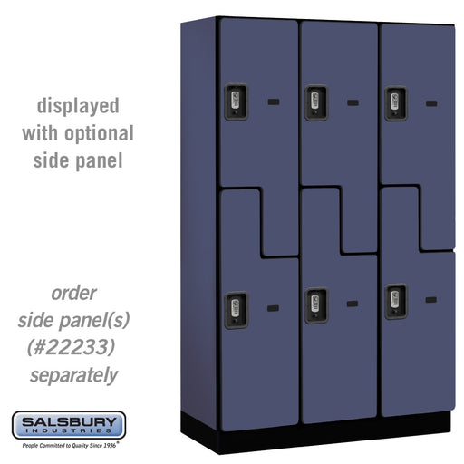 Salsbury 15" Wide Double Tier 'S' Style Designer Wood Locker - 3 Wide - 6 Feet High - 18 Inches Deep - Blue - Silver Resettable Combination Locks - Sweatfully