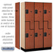 Salsbury 15" Wide Double Tier 'S' Style Designer Wood Locker - 3 Wide - 6 Feet High - 18 Inches Deep - Cherry - Black Resettable Combination Locks - Sweatfully