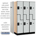 Salsbury 15" Wide Double Tier 'S' Style Designer Wood Locker - 3 Wide - 6 Feet High - 18 Inches Deep - Gray - Black Resettable Combination Locks - Sweatfully