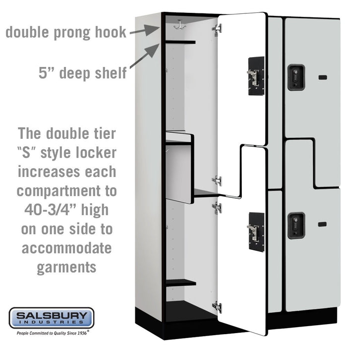 Salsbury 15" Wide Double Tier 'S' Style Designer Wood Locker - 3 Wide - 6 Feet High - 18 Inches Deep - Gray - Black Resettable Combination Locks - Sweatfully