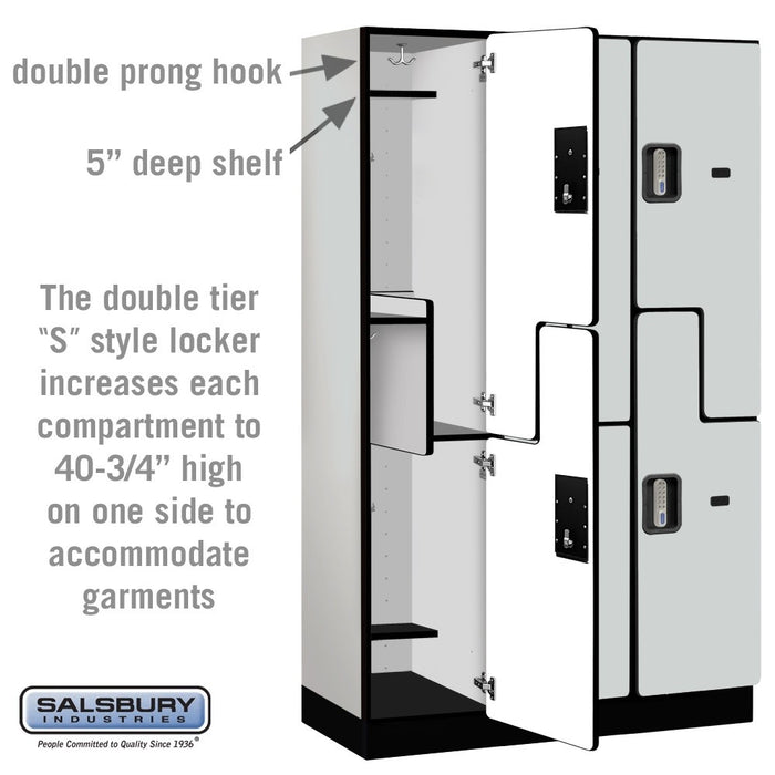 Salsbury 15" Wide Double Tier 'S' Style Designer Wood Locker - 3 Wide - 6 Feet High - 18 Inches Deep - Gray - Silver Electronic Locks - Sweatfully