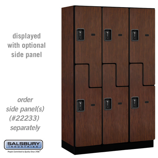 Salsbury 15" Wide Double Tier 'S' Style Designer Wood Locker - 3 Wide - 6 Feet High - 18 Inches Deep - Mahogany - Black Resettable Combination Locks - Sweatfully