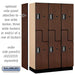 Salsbury 15" Wide Double Tier 'S' Style Designer Wood Locker - 3 Wide - 6 Feet High - 18 Inches Deep - Mahogany - Silver Electronic Locks - Sweatfully