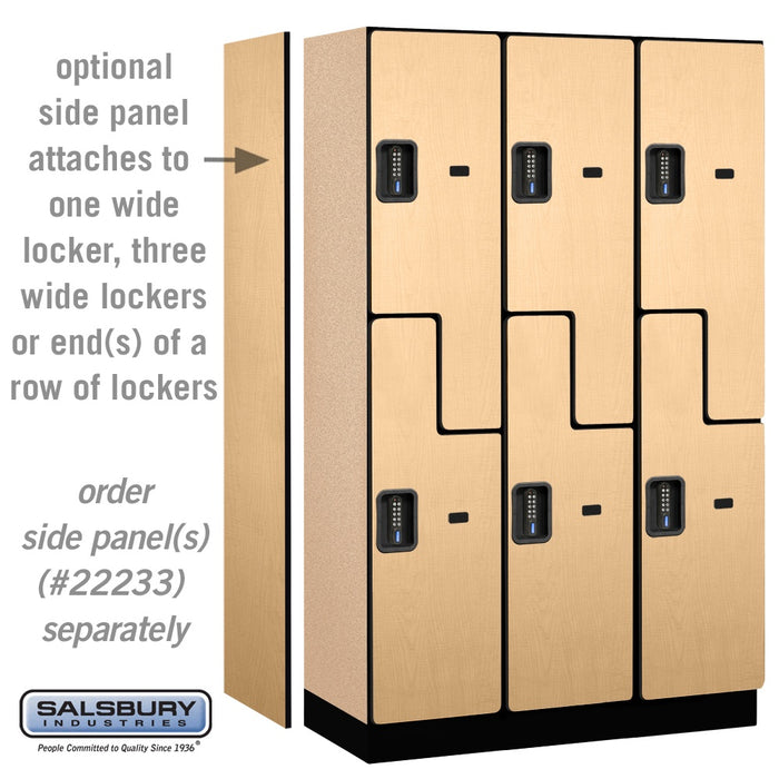 Salsbury 15" Wide Double Tier 'S' Style Designer Wood Locker - 3 Wide - 6 Feet High - 18 Inches Deep - Maple - Black Electronic Locks - Sweatfully