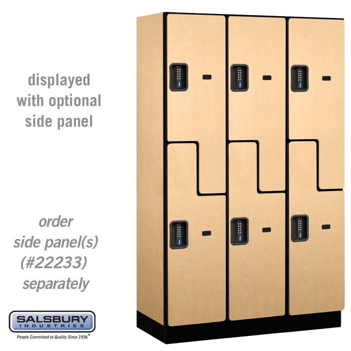 Salsbury 15" Wide Double Tier 'S' Style Designer Wood Locker - 3 Wide - 6 Feet High - 18 Inches Deep - Maple - Black Electronic Locks - Sweatfully