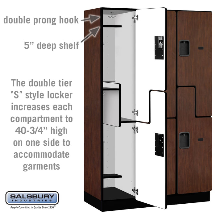 Salsbury 15" Wide Double Tier 'S' Style Designer Wood Locker - 3 Wide - 6 Feet High - 18 Inches Deep - Mahogany - Hasps - Sweatfully