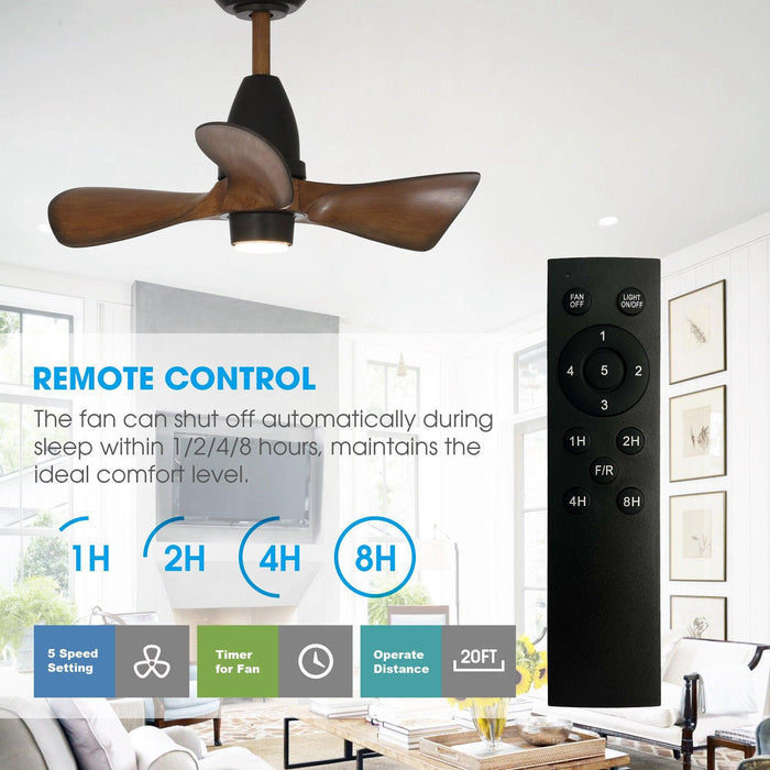 28" Kwang Farmhouse DC Motor Downrod Mount Reversible Ceiling Fan with LED Lighting and Remote Control - Sweatfully