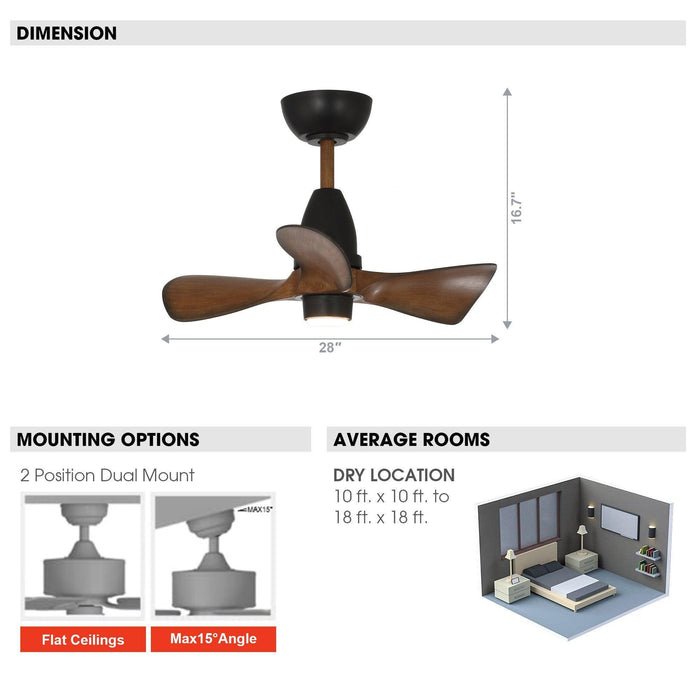 28" Kwang Farmhouse DC Motor Downrod Mount Reversible Ceiling Fan with LED Lighting and Remote Control - Sweatfully