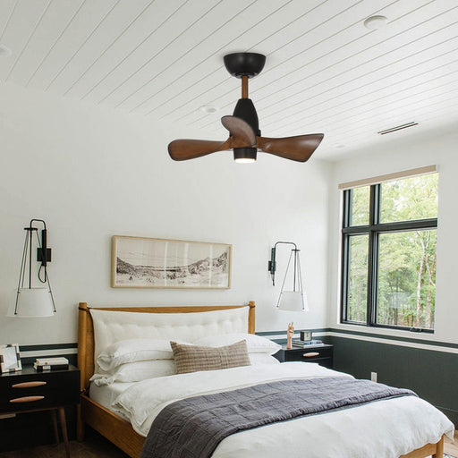 28" Kwang Farmhouse DC Motor Downrod Mount Reversible Ceiling Fan with LED Lighting and Remote Control - Sweatfully