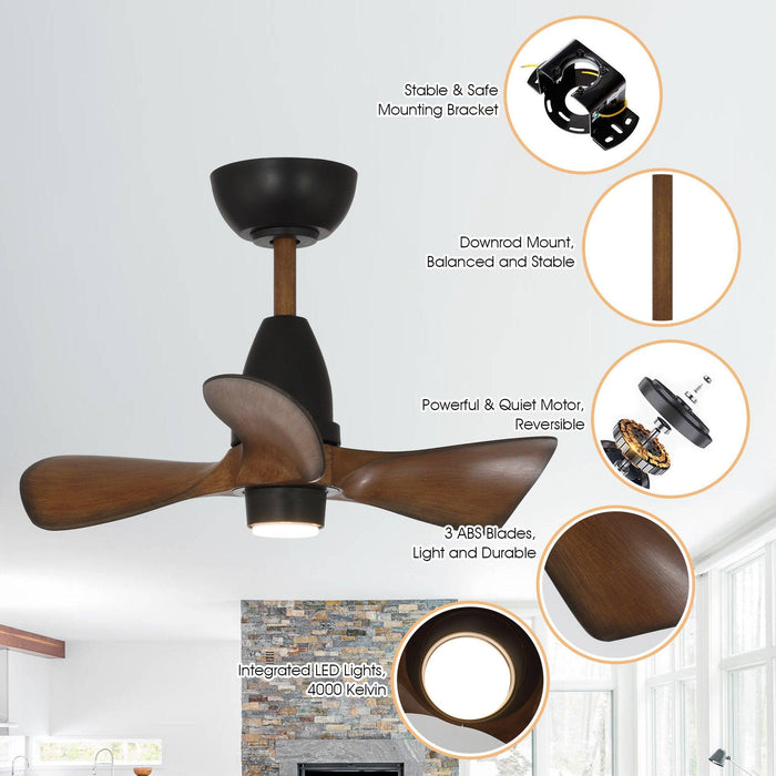 28" Kwang Farmhouse DC Motor Downrod Mount Reversible Ceiling Fan with LED Lighting and Remote Control - Sweatfully