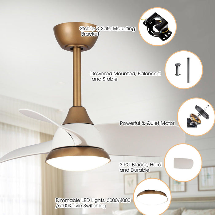 28" Modern DC Motor Downrod Mount Reversible Ceiling Fan with LED Lighting and Remote Control - Sweatfully