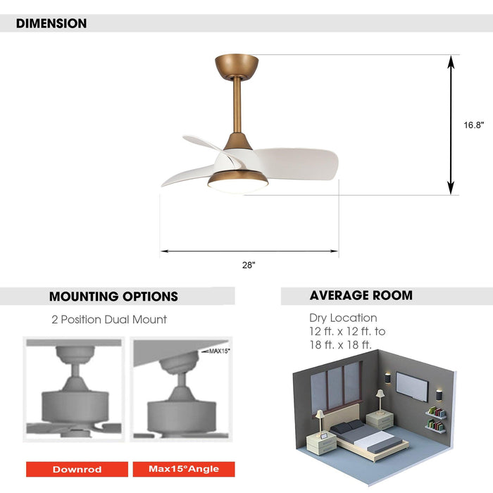 28" Modern DC Motor Downrod Mount Reversible Ceiling Fan with LED Lighting and Remote Control - Sweatfully