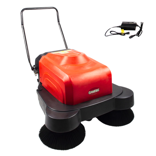 SM1050B 41.3" Battery Powered Walk-behind Floor Sweeper with Water Sprinklers, Triple Brushes - Sweatfully