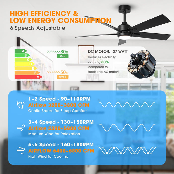 48" DC Motor 5 Blades Modern Downrod Mount Ceiling Fan - Sweatfully