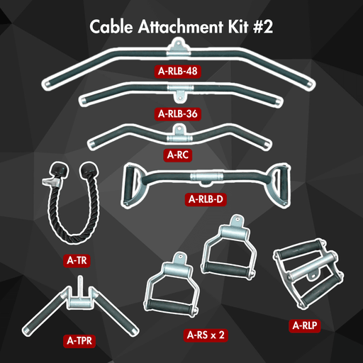 Essentials Cable Attachment Kit - Cable Attachment Kit #2 - Muscle D Fitness - 48 & 36" Lat Bar Curl Bar Single and Double Handles Triceps Rope - Sweatfully