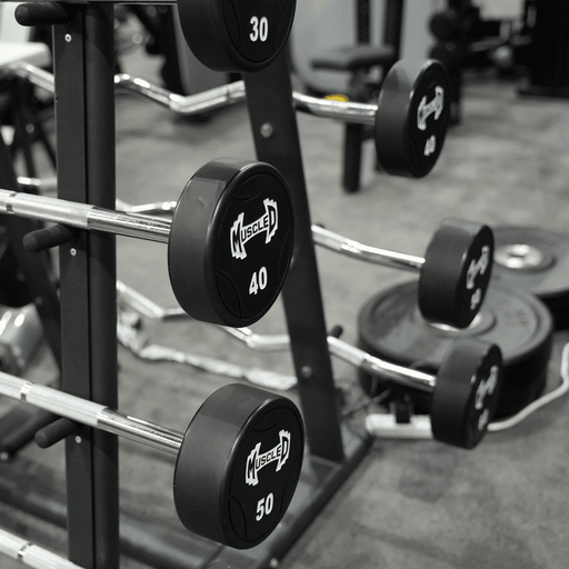Pro Urethane Barbell Set(Straight or Curl) - 20 to 110 lbs (Barbell Set Only) - Muscle D Fitness - Premium Quality Urethane Barbell Set - Sweatfully