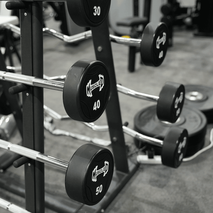 Pro Urethane Barbell Set(Straight or Curl) - 20 to 110 lbs (Barbell Set Only) - Muscle D Fitness - Premium Quality Urethane Barbell Set - Sweatfully
