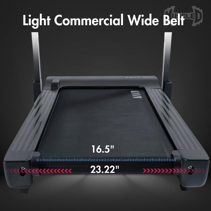 Light Commercial Folding Treadmill - Muscle D Fitness - LED Display - Heart Rate Monitor - Safety Clip - Sweatfully