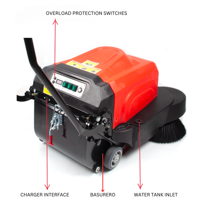 SM1050B 41.3" Battery Powered Walk-behind Floor Sweeper with Water Sprinklers, Triple Brushes - Sweatfully