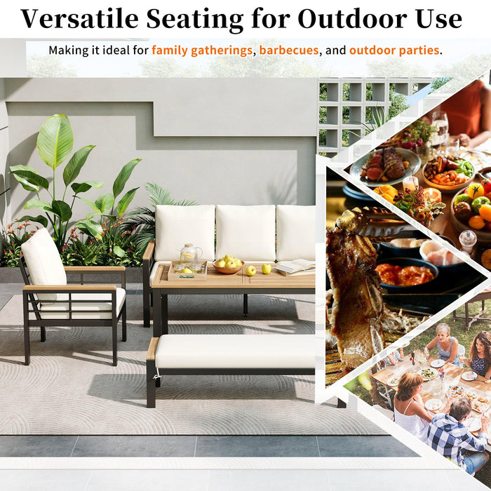 5 Pieces Outdoor Patio Conversation Set with 3-Seat Sofa, Cushions for Backyard, Poolside, Garden - Sweatfully