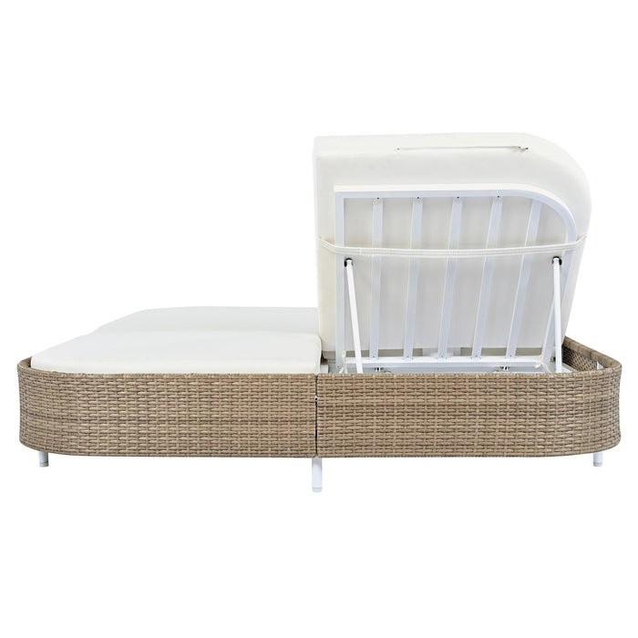 Outdoor Daybed, Patio Rattan Daybed with 5-Position Adjustable Backrest and Removable Cushions & Pillows for Garden, Backyard, Poolside - Sweatfully