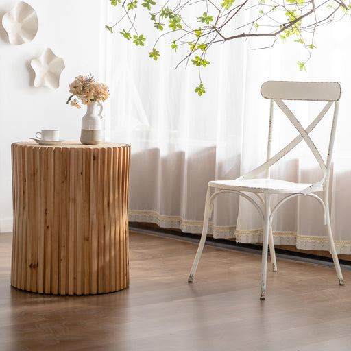 Retro Fashion Style Cylindrical MDF Coffee Table with Vertical Texture Relief Design, Suitable for Living Room, Office and Dining Room - Sweatfully