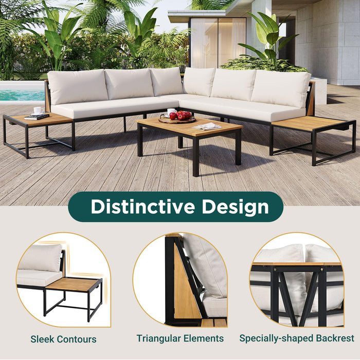 Patio Furniture Set with Loveseats, 4 Pieces Outdoor Sofa Set with Waterproof Cushions, Durable Iron-Wood Design for Garden, Backyard, Poolside - Sweatfully