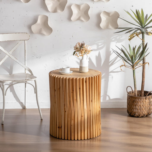 Retro Fashion Style Cylindrical MDF Coffee Table with Vertical Texture Relief Design, Suitable for Living Room, Office and Dining Room - Sweatfully