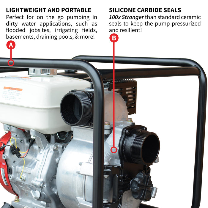 PRE ORDER: 3 Inch Trash Water Pump 375 GPM 8 HP GX270 powered by Honda Portable Utility - Sweatfully