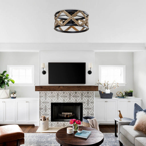 3-Light Industrial Drum Flush Mount Ceiling Light - Sweatfully