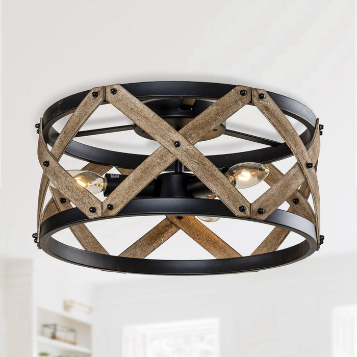 3-Light Industrial Drum Flush Mount Ceiling Light - Sweatfully