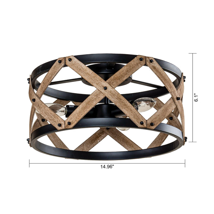 3-Light Industrial Drum Flush Mount Ceiling Light - Sweatfully