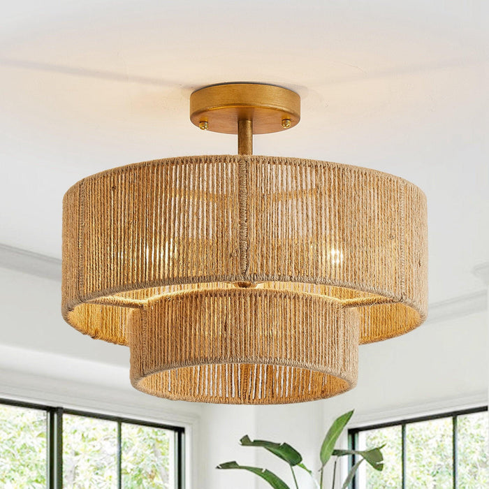 3-Light Traditional Farmhouse Wabi-Sabi Flush Mount Light - Sweatfully