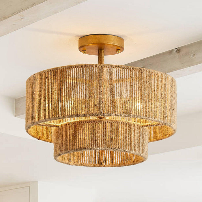 3-Light Traditional Farmhouse Wabi-Sabi Flush Mount Light - Sweatfully