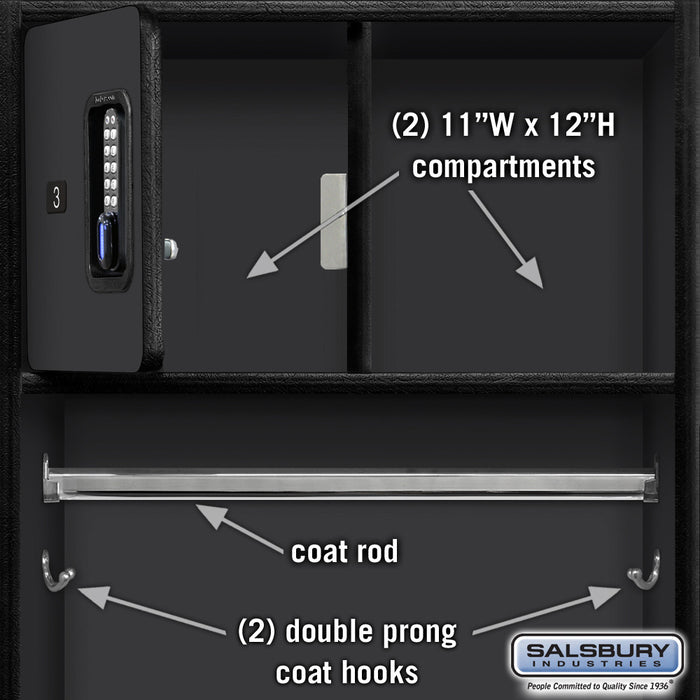 Salsbury 24" Wide Designer Wood Open Access Locker - 6 Feet High - 24 Inches Deep - Black - Black Electronic Locks - Sweatfully