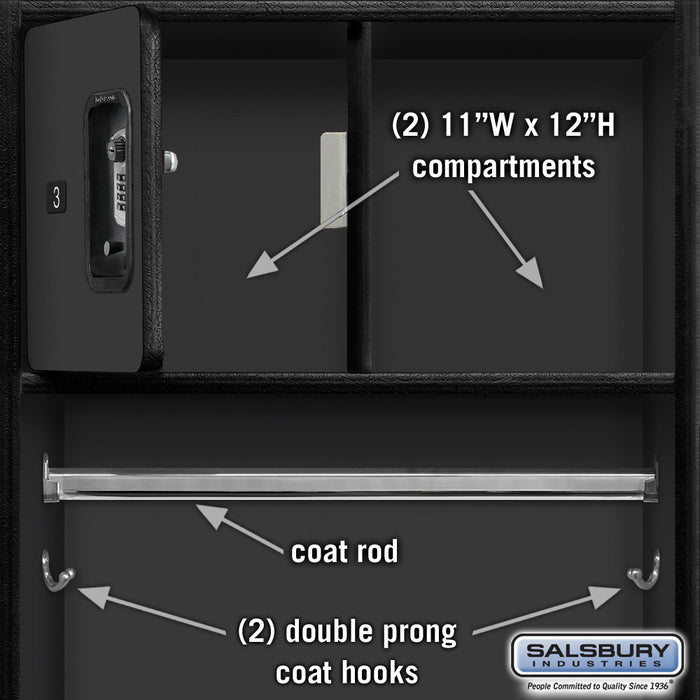 Salsbury 24" Wide Designer Wood Open Access Locker - 6 Feet High - 24 Inches Deep - Black - Silver Resettable Locks - Sweatfully