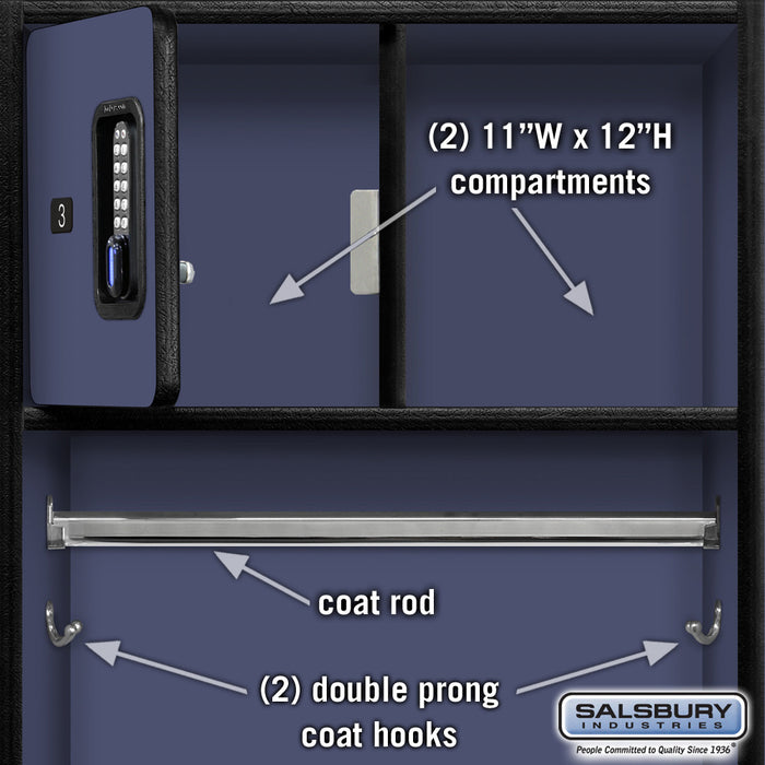 Salsbury 24" Wide Designer Wood Open Access Locker - 6 Feet High - 24 Inches Deep - Blue - Black Electronic Locks - Sweatfully