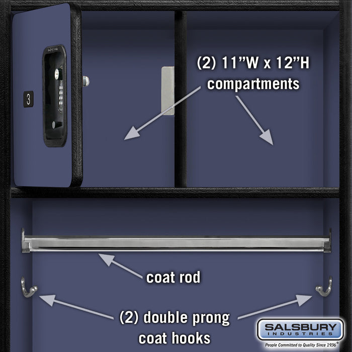 Salsbury 24" Wide Designer Wood Open Access Locker - 6 Feet High - 24 Inches Deep - Blue - Black Resettable Locks - Sweatfully