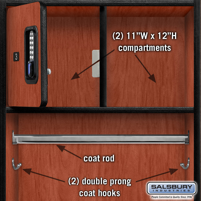 Salsbury 24" Wide Designer Wood Open Access Locker - 6 Feet High - 24 Inches Deep - Cherry - Black Electronic Locks - Sweatfully